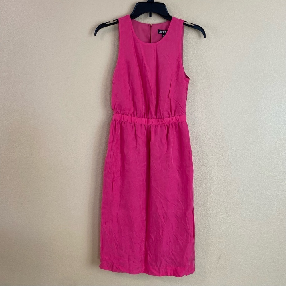 J Crew New Womens Size XXS Pink Cupro Sleeveless Cinched Waist Lined Midi Dress - Picture 4 of 13